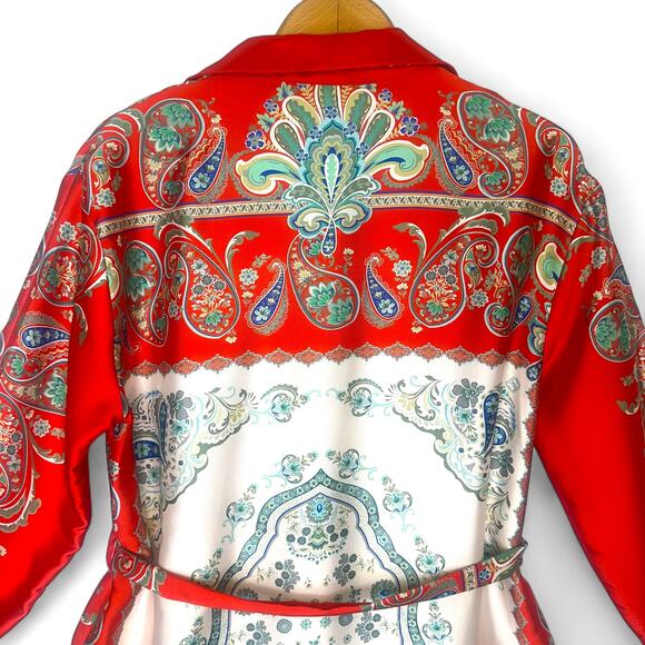 Zara Printed Shirt Dress Size S Red Multi Paisley Floral Satin Button Midi Dress - Picture 7 of 14